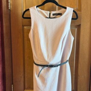 The Limited Textured Cream Midi Dress with Black Belt